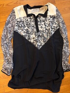 Prabal Gurung Black and White Mixed-Print Long-Sleeve Blouse